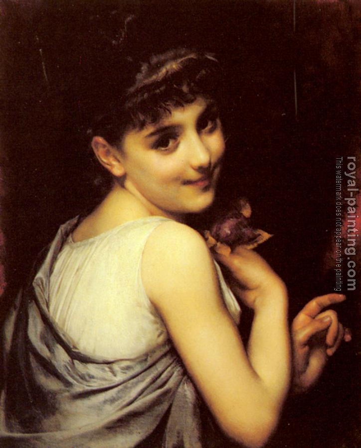 Etienne Adolphe Piot : A Young Beauty Holding A Red Rose